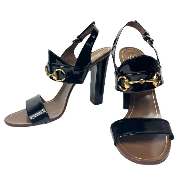 Gucci Shoes - Gucci Patent Leather Horsebit Heel Sandals Black Size 40.5 US 10.5 Luxury Chic